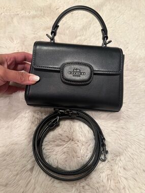 Coach Black Leather Mini Top-Handle Bag with Strap